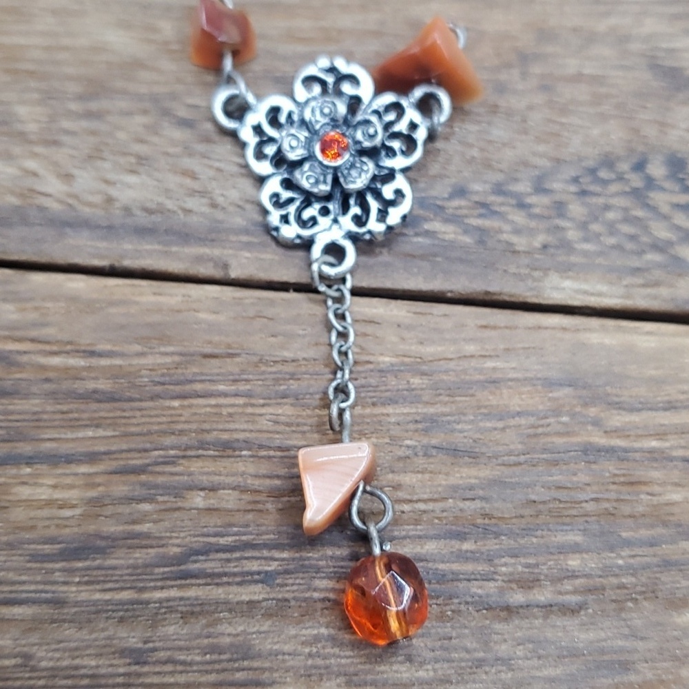 Edwardian lace flower orange crystal‎ pendant